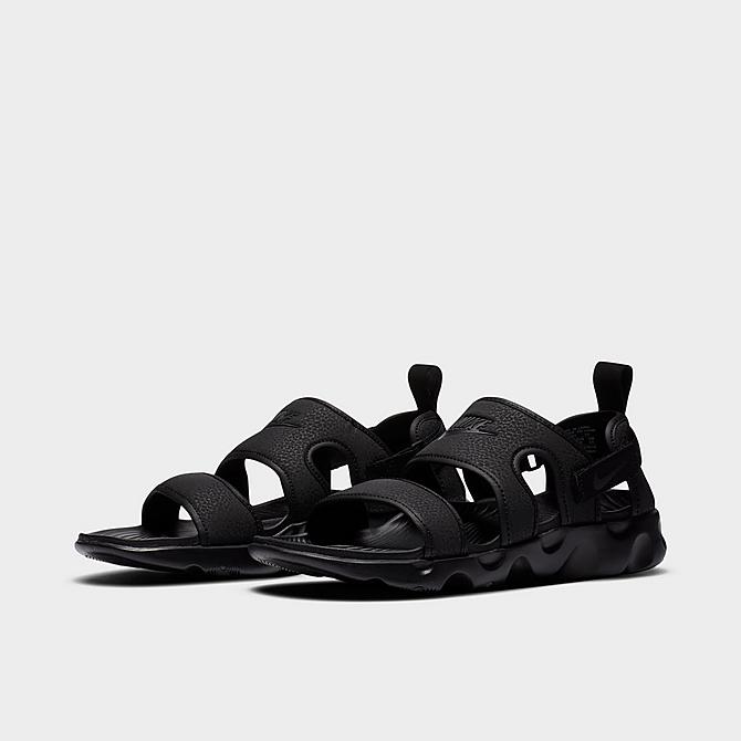 Three Quarter view of Women's Nike Owaysis Sport Sandals in Black/Black/Black Click to zoom