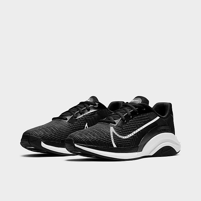 Three Quarter view of Women's Nike ZoomX SuperRep Surge Training Shoes in Black/Black/White Click to zoom