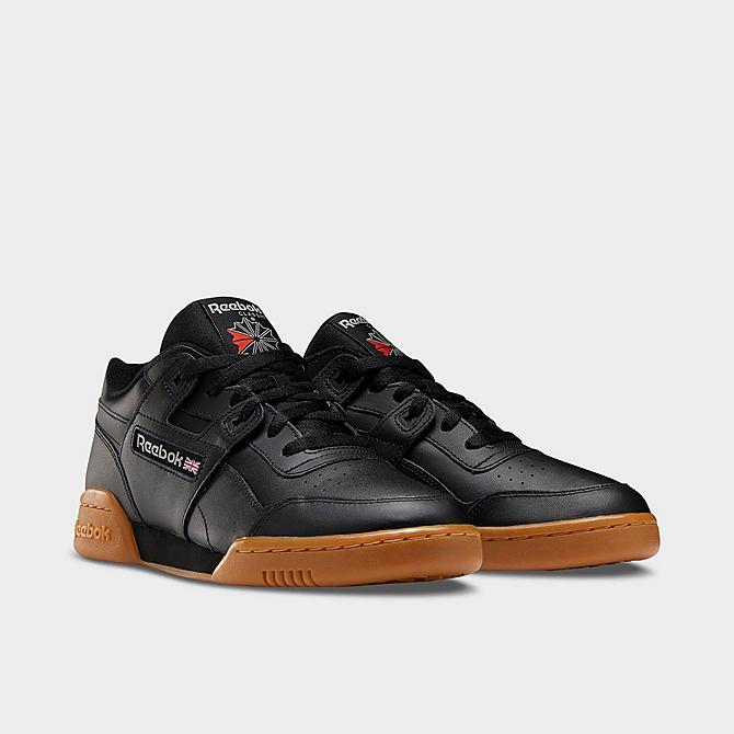 Three Quarter view of Men's Reebok Workout Plus Casual Shoes in Black/Carbon/Classic Red/Reebok Royal/Gum Click to zoom