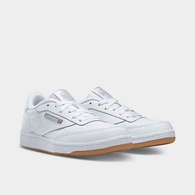 Three Quarter view of Big Kids' Reebok Classics Club C Casual Shoes in White/Gum Click to zoom