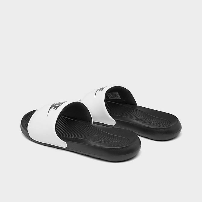 Left view of Men's Nike Victori One Slide Sandals in Black/White/Black Click to zoom