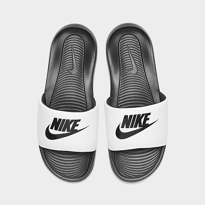 Back view of Men's Nike Victori One Slide Sandals in Black/White/Black Click to zoom