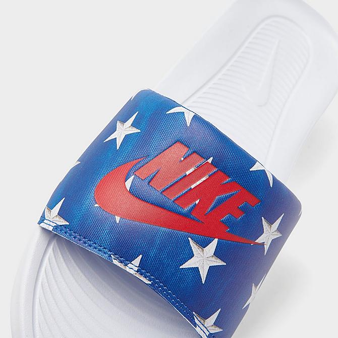 Front view of Women's Nike Victori One Print Slide Sandals in Game Royal/University Red/Summit White Click to zoom