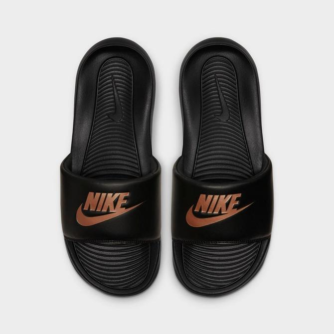 Red black and gold cheap nike slides