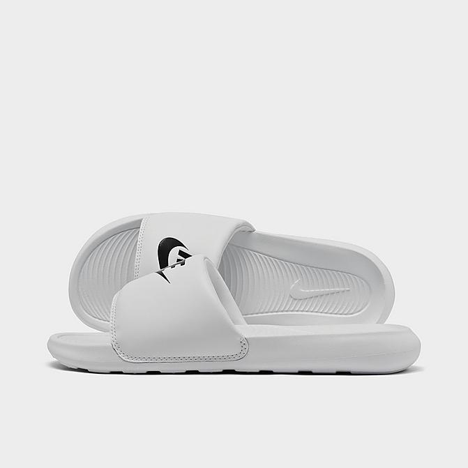 Right view of Women's Nike Victori One Slide Sandals in White/Black Click to zoom
