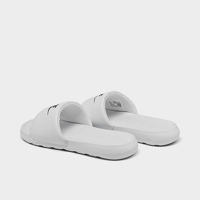 Left view of Women's Nike Victori One Slide Sandals in White/Black Click to zoom