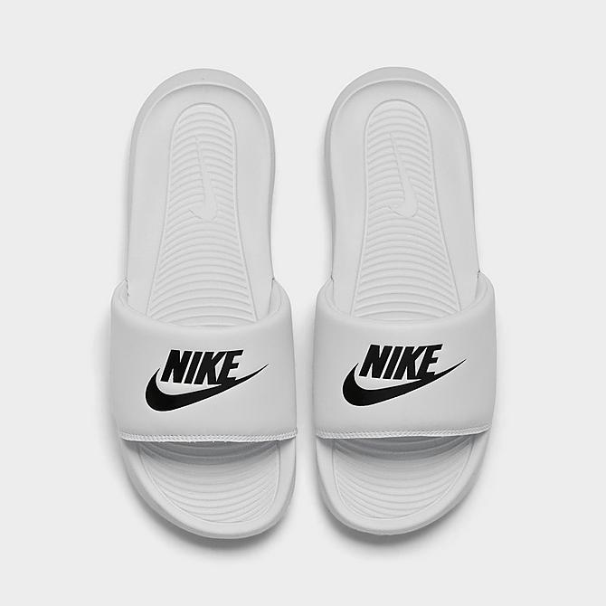 Back view of Women's Nike Victori One Slide Sandals in White/Black Click to zoom