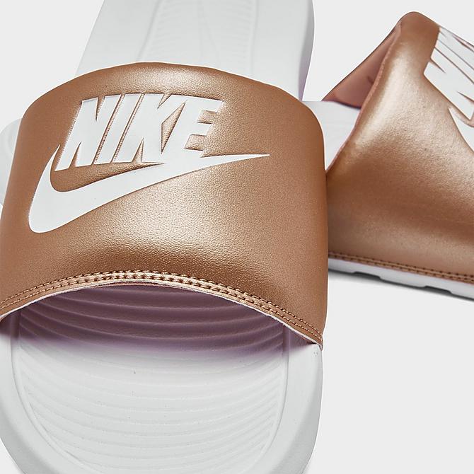 Front view of Women's Nike Victori One Slide Sandals in Metallic Red Bronze/White/White Click to zoom
