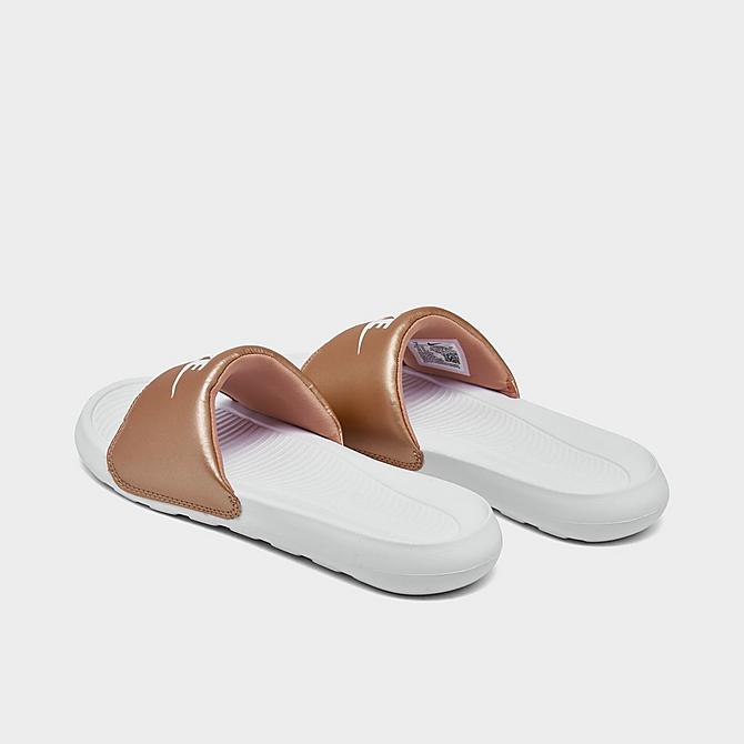 Left view of Women's Nike Victori One Slide Sandals in Metallic Red Bronze/White/White Click to zoom