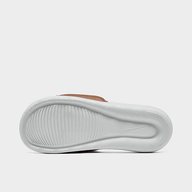 Bottom view of Women's Nike Victori One Slide Sandals in Metallic Red Bronze/White/White Click to zoom