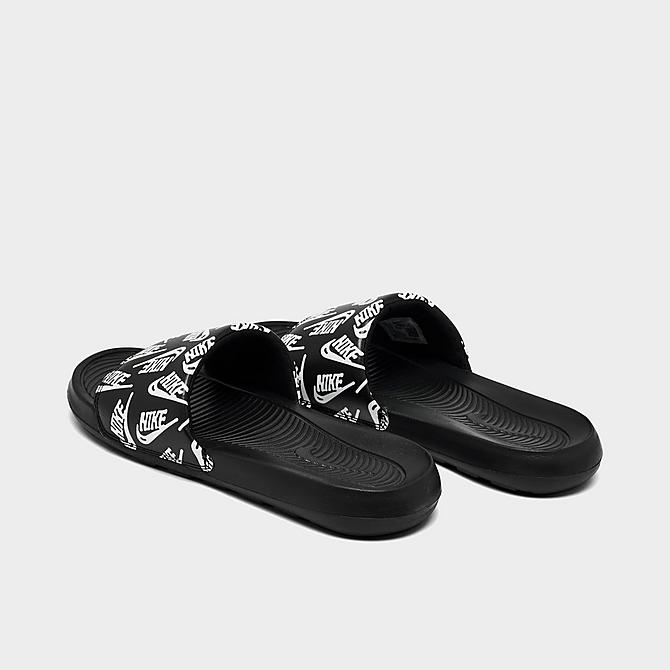 Left view of Men's Nike Victori One Print Slide Sandals in Black/White/Black Click to zoom