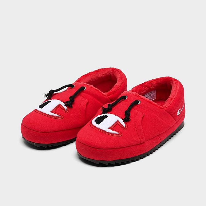 Three Quarter view of Men's Champion University II Slippers in Scarlet/Black/White Click to zoom