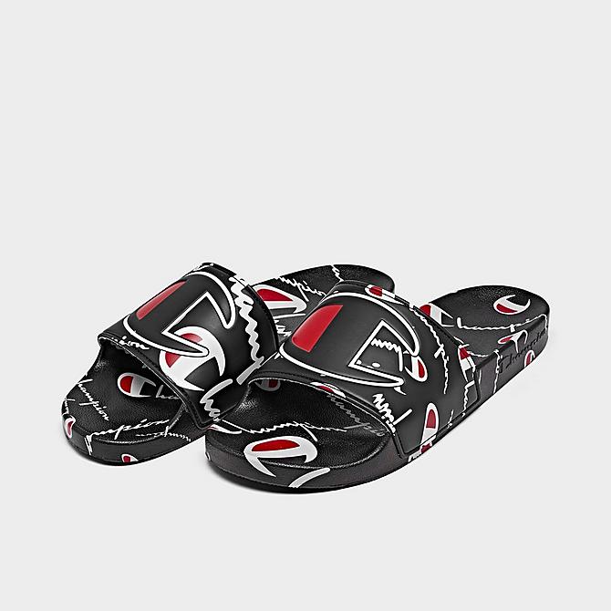 Three Quarter view of Men's Champion IPO Warped Slide Sandals in Scarlet Click to zoom