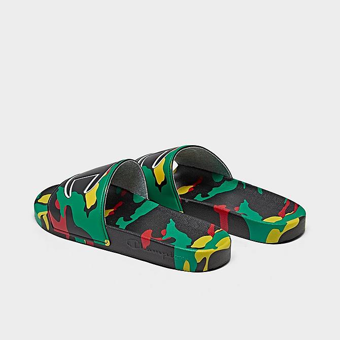 Left view of Men's Champion IPO Camo Slide Sandals in Black/Green/Scarlet Click to zoom