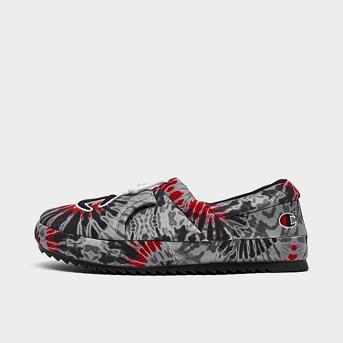 Right view of Men's Champion University Tie-Dye Slippers in Black/Red Click to zoom