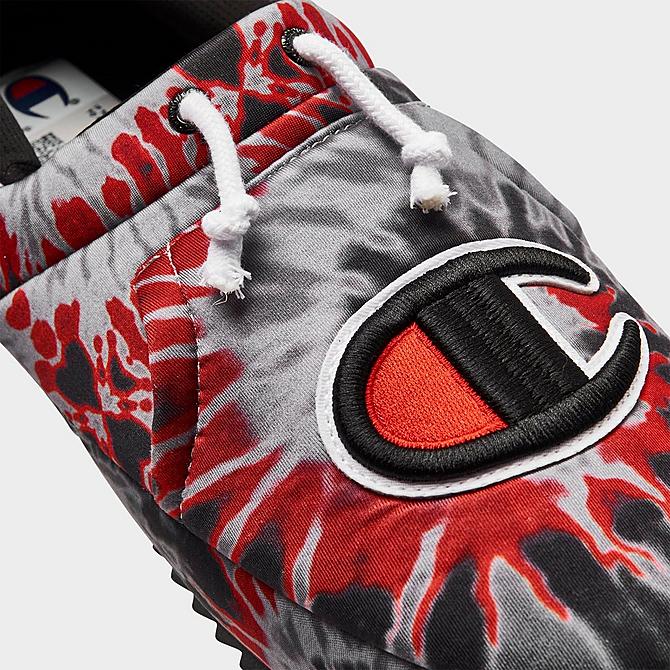 Front view of Men's Champion University Tie-Dye Slippers in Black/Red Click to zoom