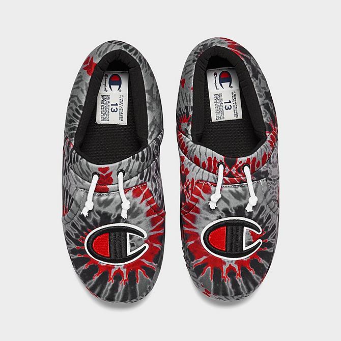 Back view of Men's Champion University Tie-Dye Slippers in Black/Red Click to zoom