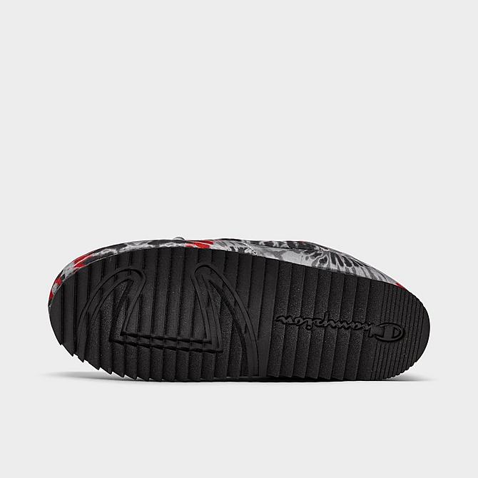 Bottom view of Men's Champion University Tie-Dye Slippers in Black/Red Click to zoom