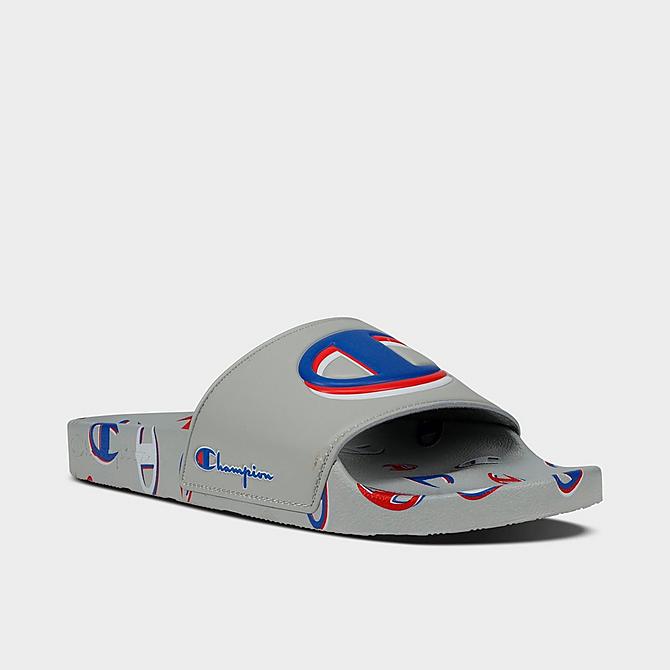 Three Quarter view of Champion IPO 3Peat Slide Sandals in Oxford Grey Click to zoom