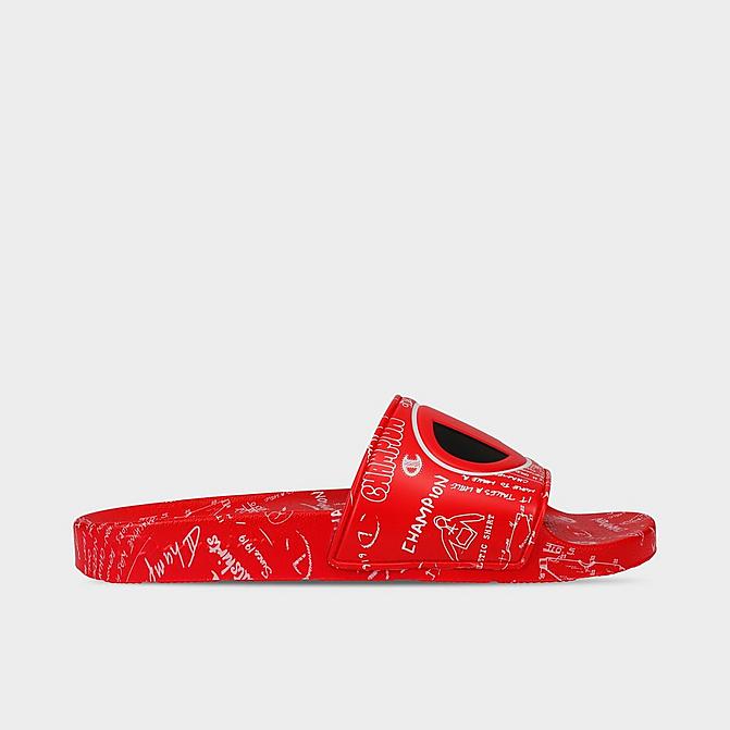 Right view of Men's Champion IPO Doodle Slide Sandals in Scarlet/White Click to zoom