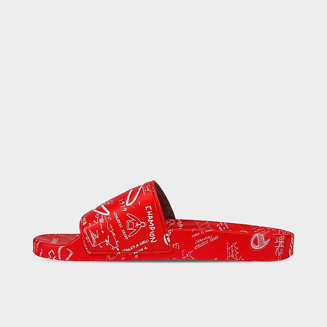 Front view of Men's Champion IPO Doodle Slide Sandals in Scarlet/White Click to zoom