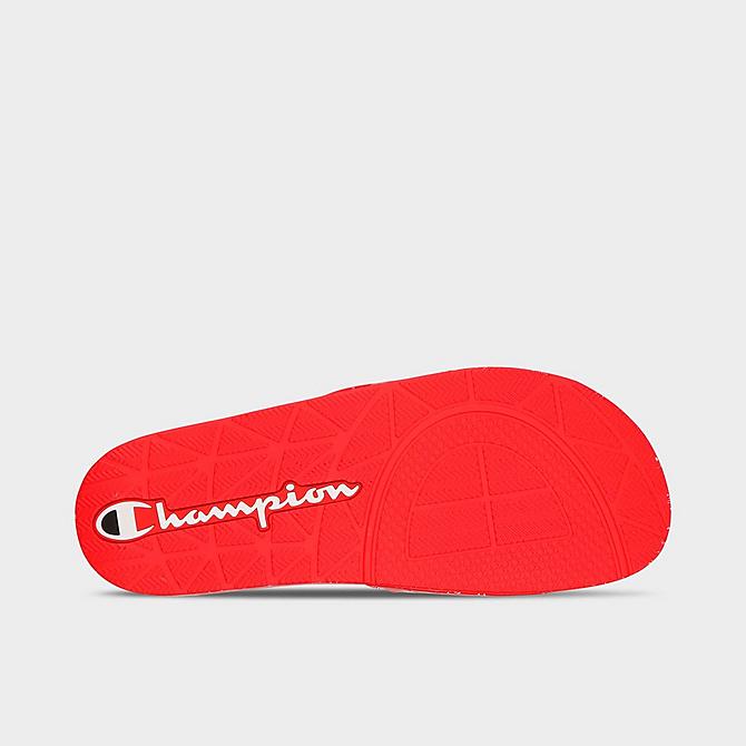 Bottom view of Men's Champion IPO Doodle Slide Sandals in Scarlet/White Click to zoom