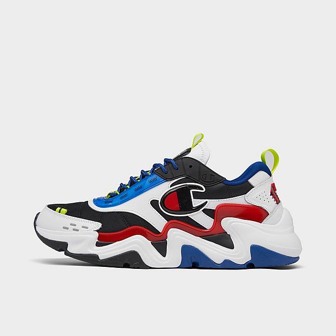 Right view of Men's Champion Hyper C Flood Casual Shoes in White/Black/Red/Royal Blue/Electric Yellow Click to zoom