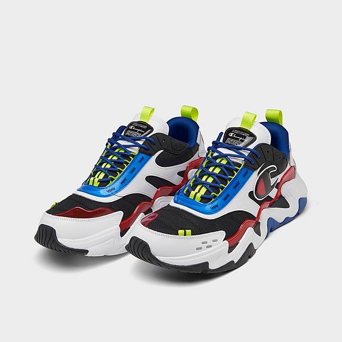 Three Quarter view of Men's Champion Hyper C Flood Casual Shoes in White/Black/Red/Royal Blue/Electric Yellow Click to zoom