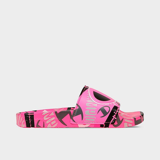 Right view of Girls' Big Kids' Champion IPO C Logo Slide Sandals in Pink/Multi Click to zoom