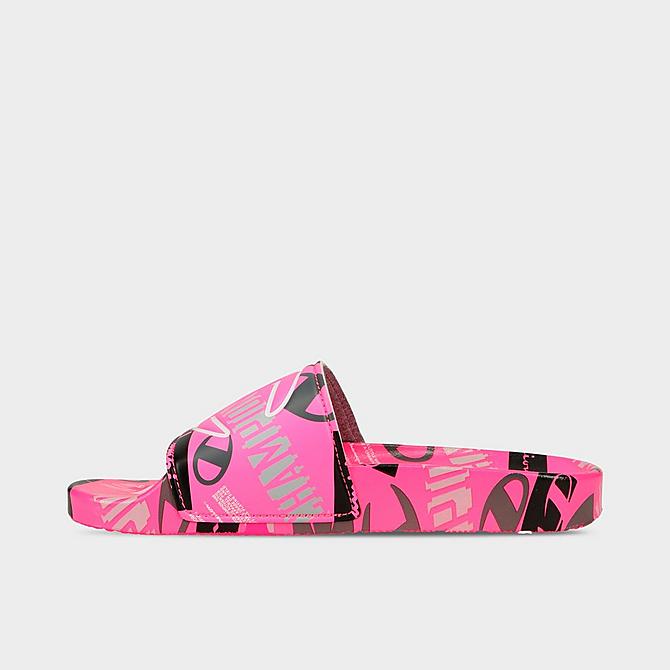Front view of Girls' Big Kids' Champion IPO C Logo Slide Sandals in Pink/Multi Click to zoom