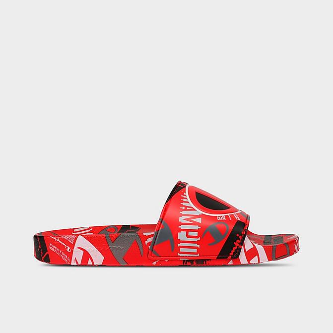 Right view of Men's Champion IPO C Logo Slide Sandals in Scarlet/Black Click to zoom