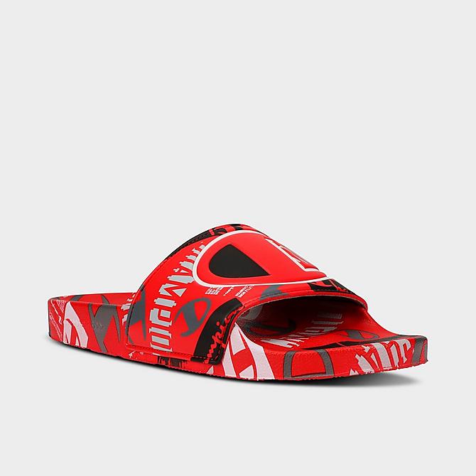 Three Quarter view of Men's Champion IPO C Logo Slide Sandals in Scarlet/Black Click to zoom