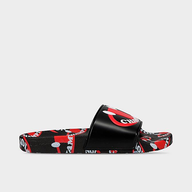 Right view of Men's Champion IPO Smile Slide Sandals in Black/Scarlet Click to zoom