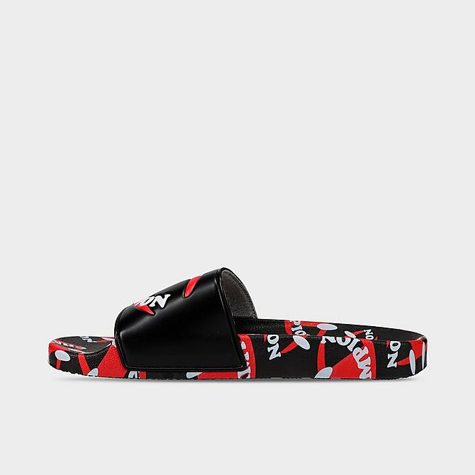 Front view of Men's Champion IPO Smile Slide Sandals in Black/Scarlet Click to zoom