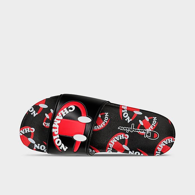 Back view of Men's Champion IPO Smile Slide Sandals in Black/Scarlet Click to zoom
