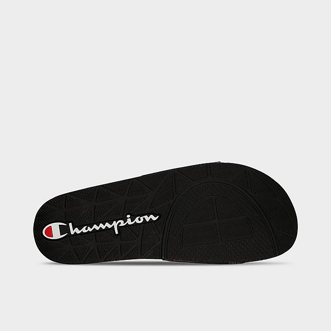 Bottom view of Men's Champion IPO Smile Slide Sandals in Black/Scarlet Click to zoom