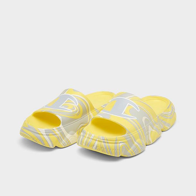 Three Quarter view of Women's Champion Meloso Squish Swirl Slide Sandals in Popcorn/Swirl Click to zoom