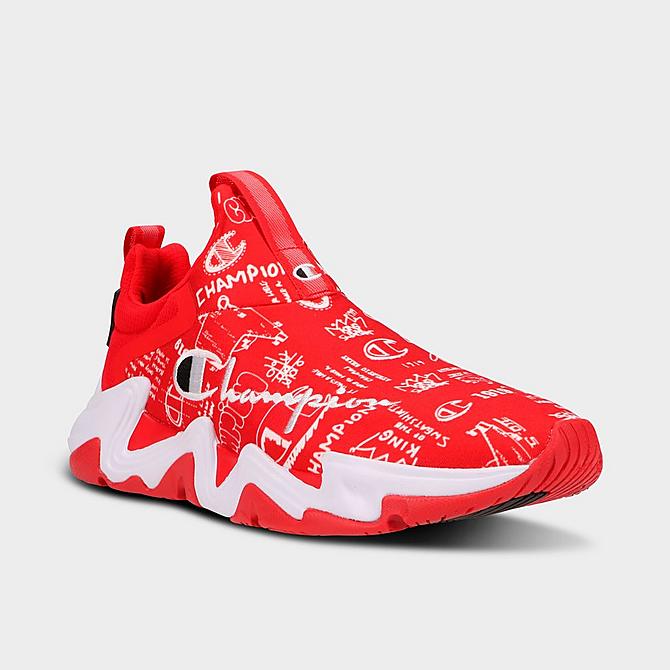 Three Quarter view of Men's Champion Hyper Apex Doodle Slip-On Casual Shoes in Scarlet/White Click to zoom