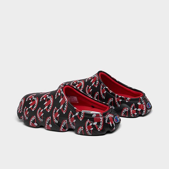 Left view of Men's Champion Super Meloso Smile Clog Sandals in Black/Red Click to zoom