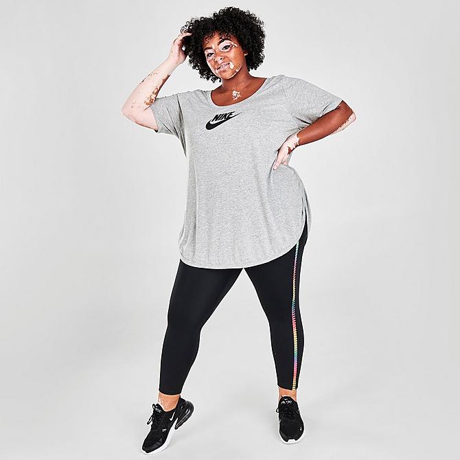 Front Three Quarter view of Women's Nike Sportswear Essential Tunic (Plus Size) in Dark Grey Heather Click to zoom
