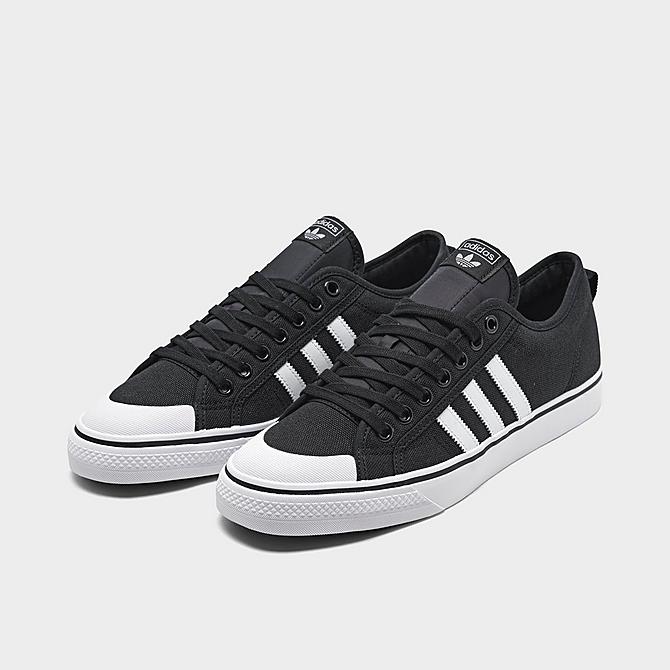 Three Quarter view of adidas Originals Nizza Casual Shoes in Core Black/Cloud White/Cloud White Click to zoom