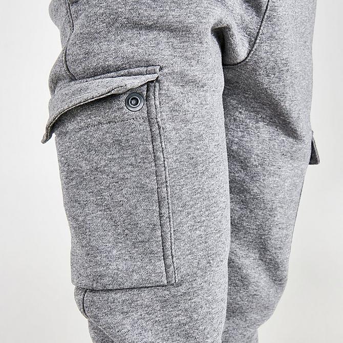 On Model 6 view of Boys' Nike Sportswear Club Cargo Jogger Pants in Carbon Heather/White Click to zoom