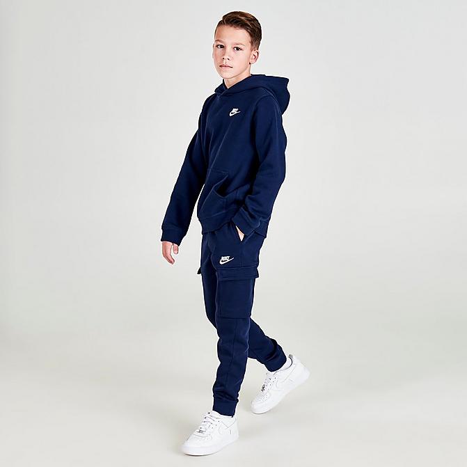 Front view of Boys' Nike Sportswear Club Cargo Jogger Pants in Midnight Navy Click to zoom