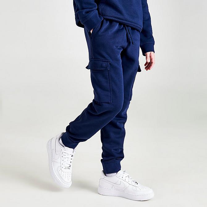 Back Left view of Boys' Nike Sportswear Club Cargo Jogger Pants in Midnight Navy Click to zoom