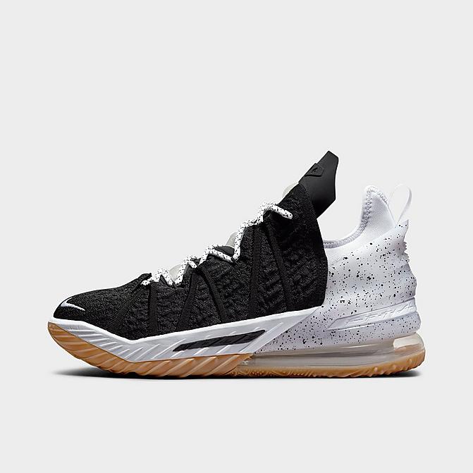 Right view of Nike LeBron 18 Basketball Shoes in Black/White/Gum Med Brown Click to zoom