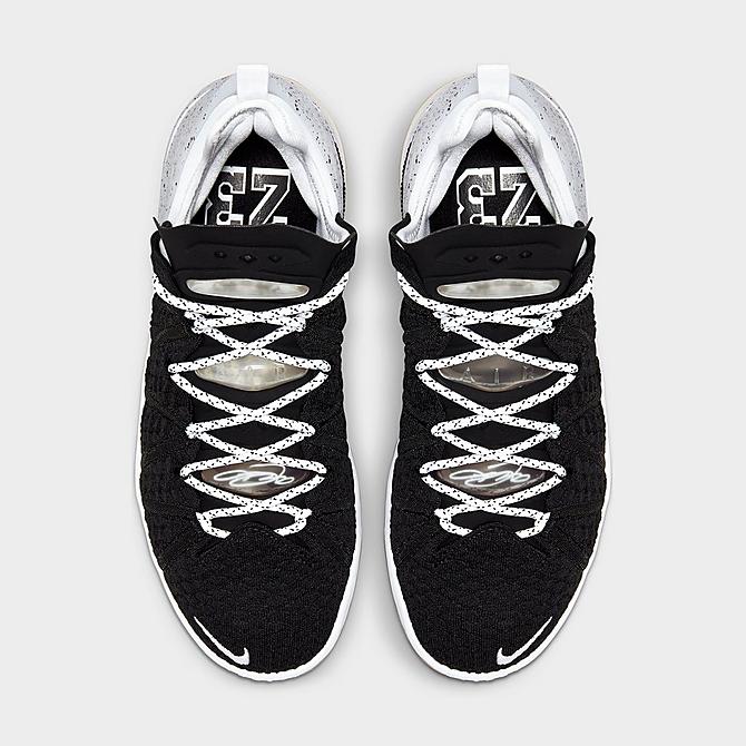 Back view of Nike LeBron 18 Basketball Shoes in Black/White/Gum Med Brown Click to zoom