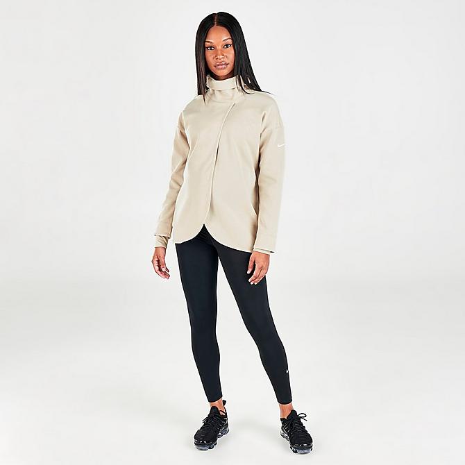 Front Three Quarter view of Women's Nike Pullover Sweatshirt (Maternity) in Rattan/Heather/White Click to zoom