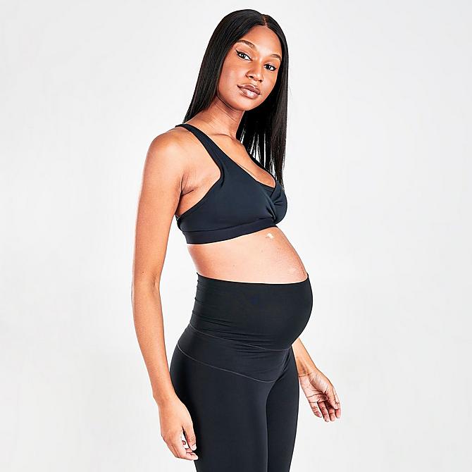 Back Left view of Women's Nike Swoosh Nursing Medium-Support Sports Bra (Maternity) in Black/Black/White Click to zoom