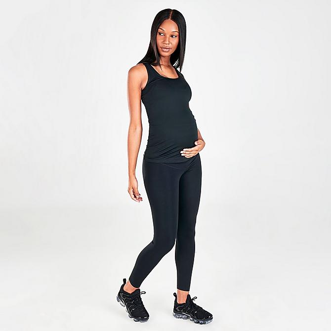 Front Three Quarter view of Women's Nike Dri-FIT Tank (Maternity) in Black/Black/White Click to zoom