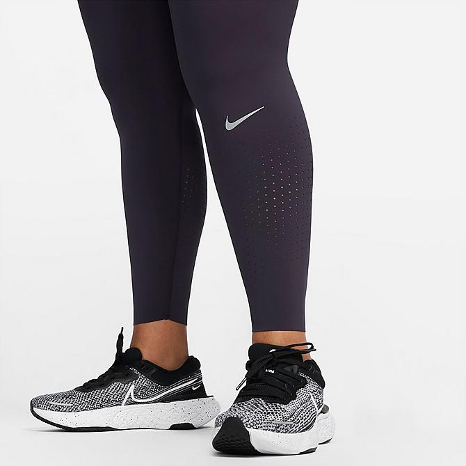 On Model 5 view of Women's Nike Epic Lux Running Tights (Plus Size) in Cave Purple/Reflective Silver Click to zoom